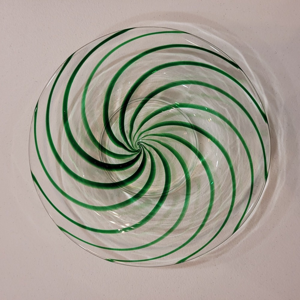 Murano style Art Glass Green Swirl Pedestal Plate Vintage 8"